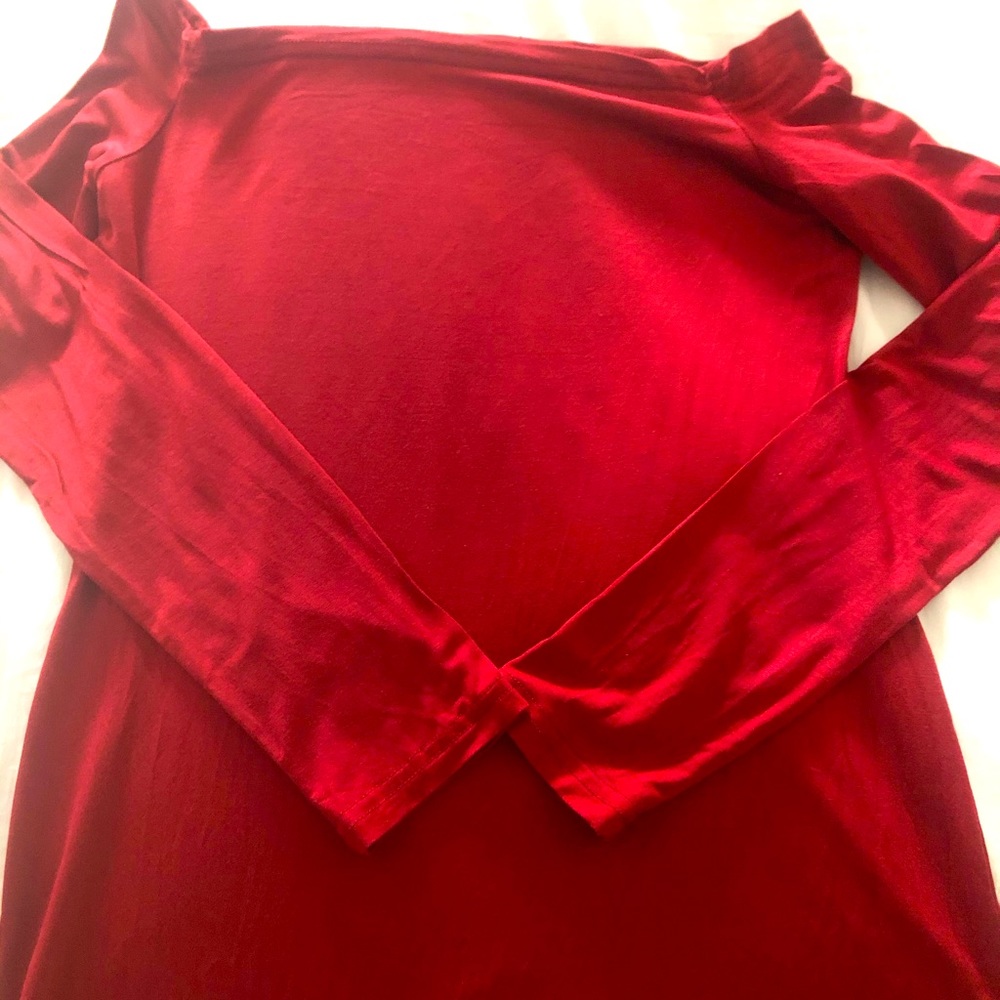 Sarin Mathews red off the shoulder top